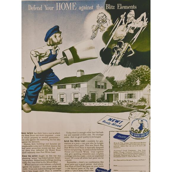 1942 Dutch Boy White Lead Paint Defend your HOME against Blitz Elements Print Ad - Picture 1 of 10